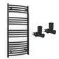 400mm x 1000mm Curved  Matt Black Heated Towel Rail Radiator