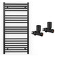 600mm Wide - Heated Towel Rail Radiator - Matt Black - Straight