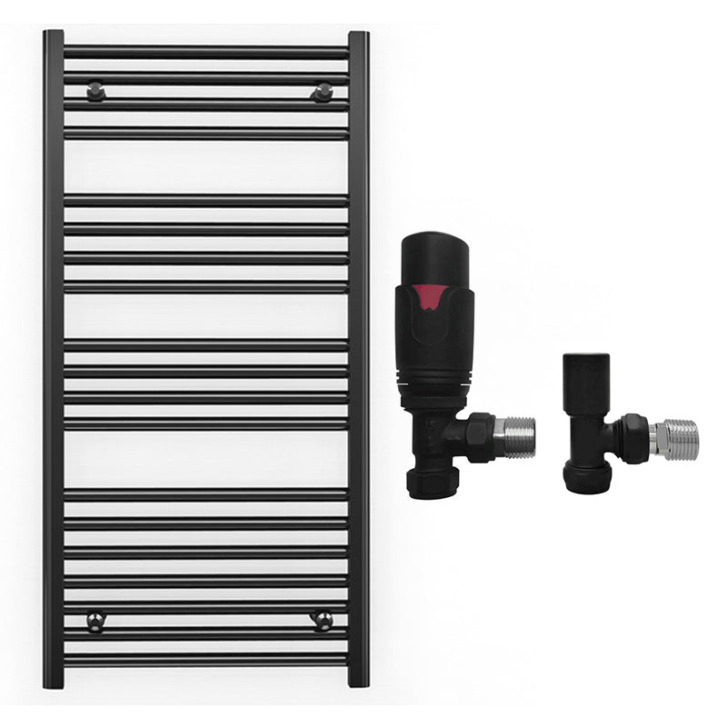 600mm x 1000mm Straight Matt Black Heated Towel Rail Radiator