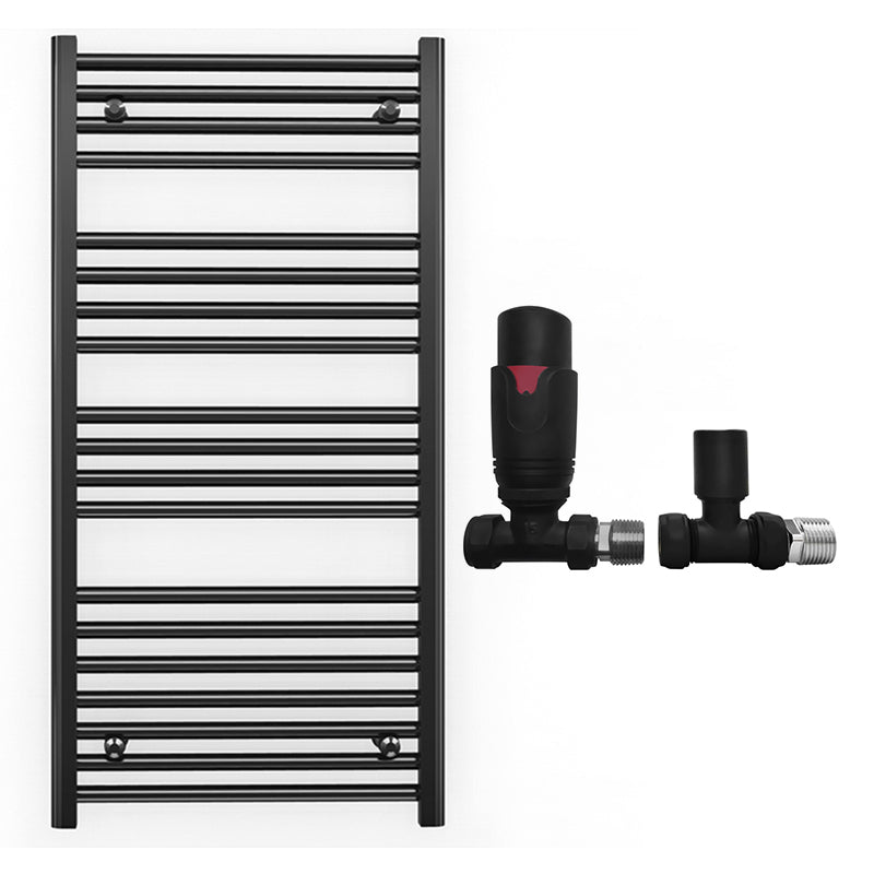 600mm Wide - Heated Towel Rail Radiator - Matt Black - Straight