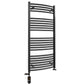 Dual Fuel 500mm x 1200mm Matt Matt Black Curved Heated Towel Rail - (incl. Valves + Electric Heating Kit)