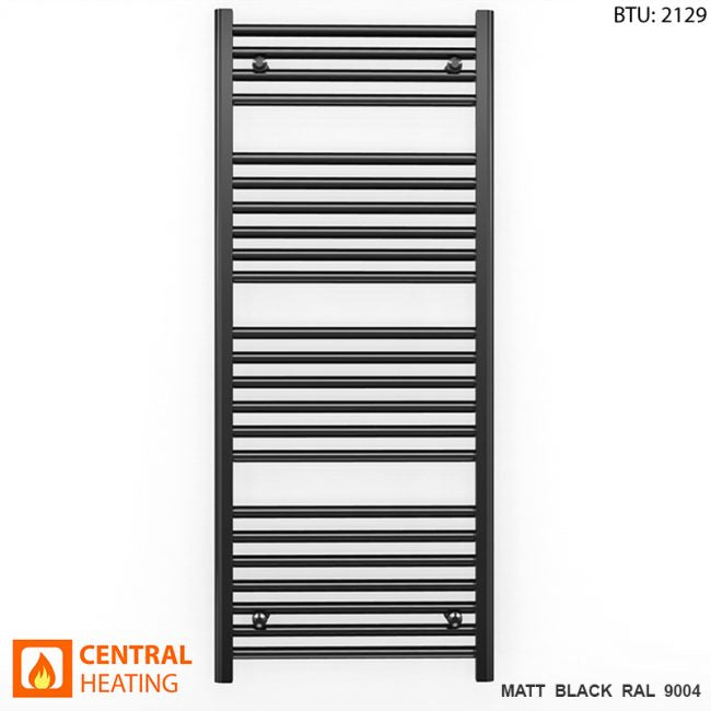 550mm x 1200mm Straight Matt Black Heated Towel Rail Radiator