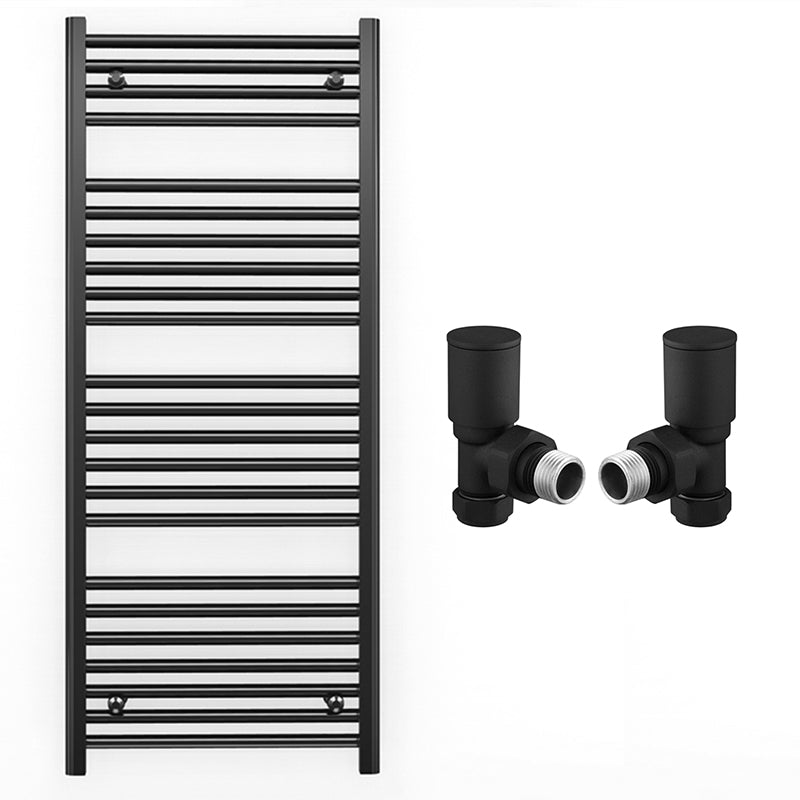 500mm x 1200mm Straight Matt Black Heated Towel Rail Radiator