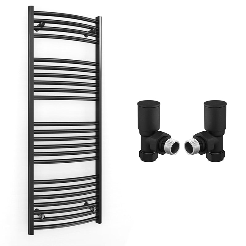 450mm Wide Curved Black Heated Towel Rail Radiator