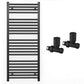 600mm x 1200mm Straight Matt Black Heated Towel Rail Radiator