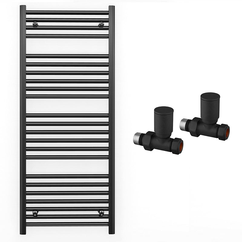 550mm x 1200mm Straight Matt Black Heated Towel Rail Radiator