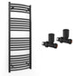 400mm x 1200mm Curved  Matt Black Heated Towel Rail Radiator
