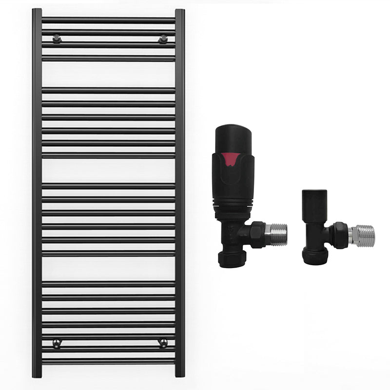 500mm x 1200mm Straight Matt Black Heated Towel Rail Radiator