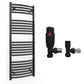 400mm x 1200mm Curved  Matt Black Heated Towel Rail Radiator