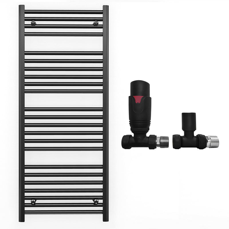 500mm x 1200mm Straight Matt Black Heated Towel Rail Radiator