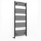 Dual Fuel 500mm x 1400mm Matt Matt Black Curved Heated Towel Rail - (incl. Valves + Electric Heating Kit)