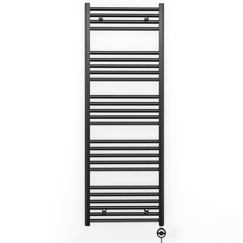 600mm Wide - Electric Heated Towel Rail Radiator - Flat Black - Straight