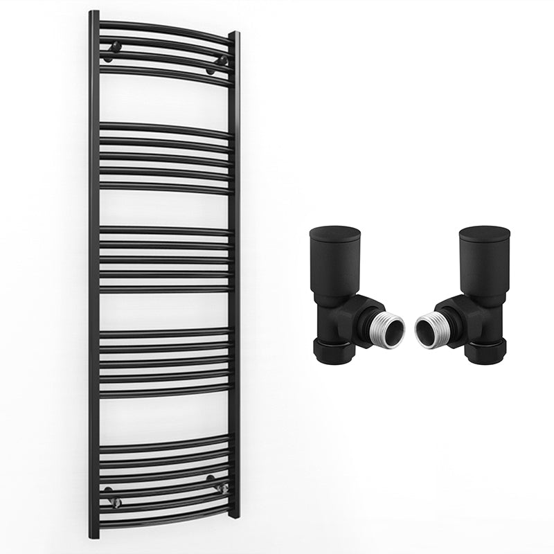 500mm x 1400mm Curved  Matt Black Heated Towel Rail Radiator