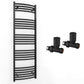 450mm x 1400mm Curved  Matt Black Heated Towel Rail Radiator 