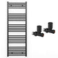 550mm x 1400mm Straight Matt Black Heated Towel Rail Radiator