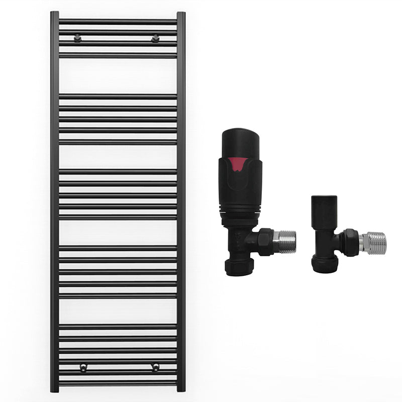 500mm x 1400mm Straight Matt Black Heated Towel Rail Radiator