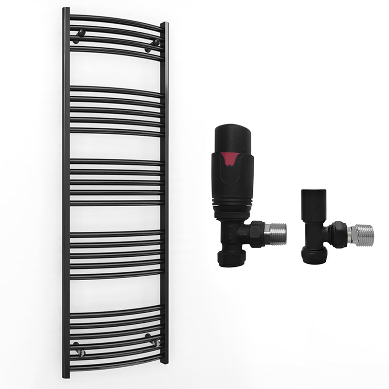 500mm x 1400mm Curved  Matt Black Heated Towel Rail Radiator