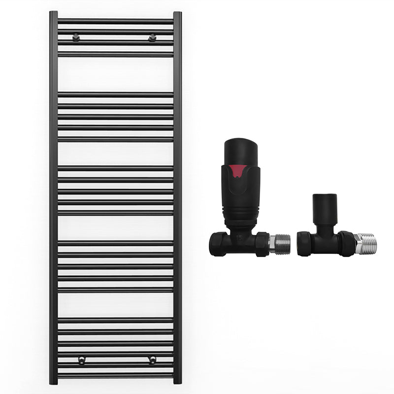550mm x 1400mm Straight Matt Black Heated Towel Rail Radiator