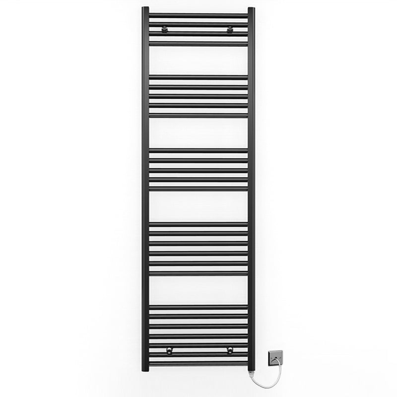 500mm x 1600mm Straight Matt Black Electric Pre-Filled Heated Towel Rail Radiator