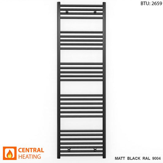 550mm x 1600mm Straight Matt Black Heated Towel Rail Radiator