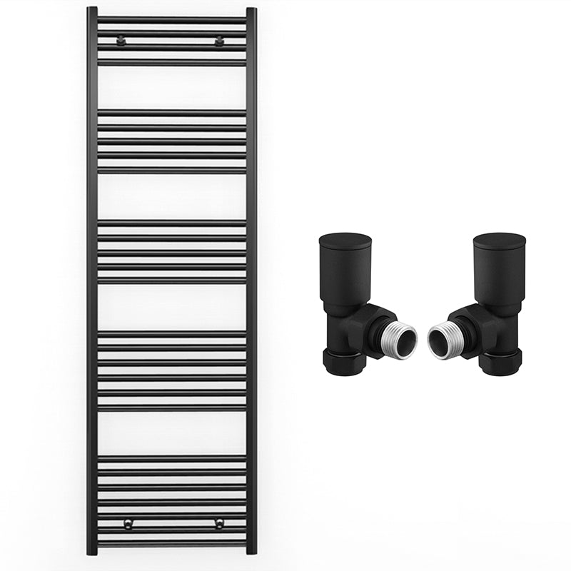 600mm x 1600mm Straight Matt Black Heated Towel Rail Radiator