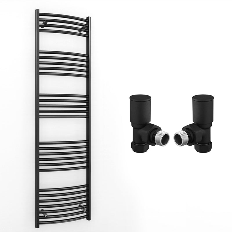 450mm x 1600mm Curved  Matt Black Heated Towel Rail Radiator