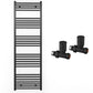 600mm x 1600mm Straight Matt Black Heated Towel Rail Radiator