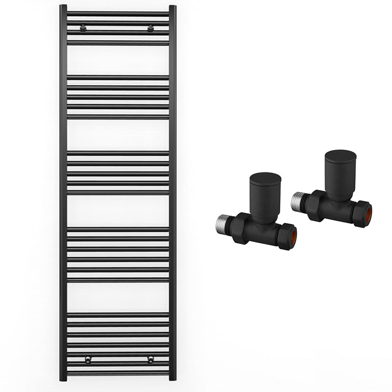 600mm Wide - Heated Towel Rail Radiator - Matt Black - Straight