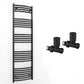 400mm x 1600mm Curved  Matt Black Heated Towel Rail Radiator 