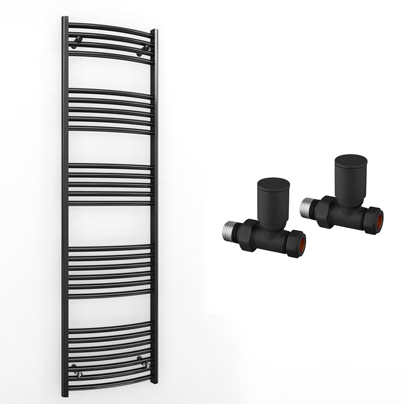 450mm x 1600mm Curved  Matt Black Heated Towel Rail Radiator