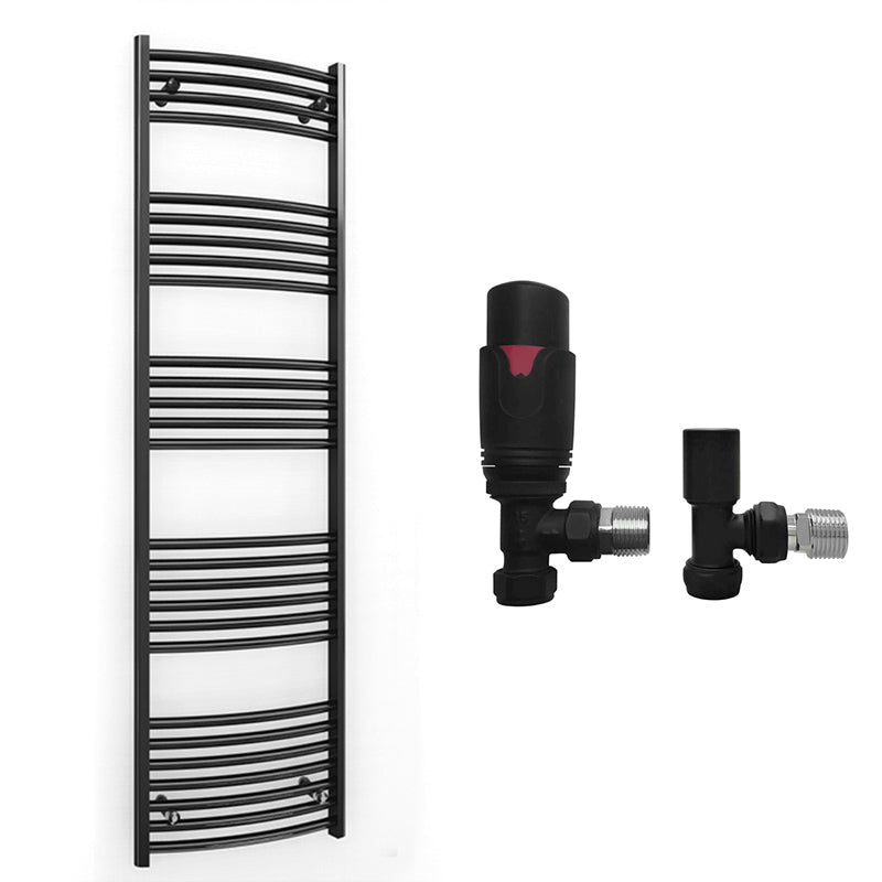 500mm Wide Curved Black Heated Towel Rail Radiator