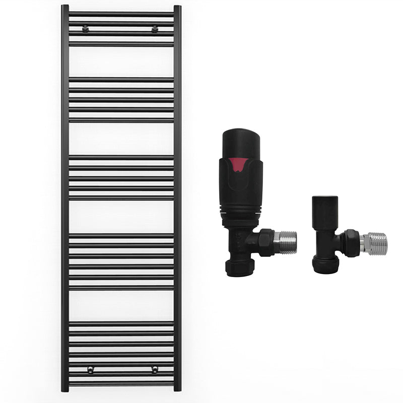 500mm x 1600mm Straight Matt Black Heated Towel Rail Radiator