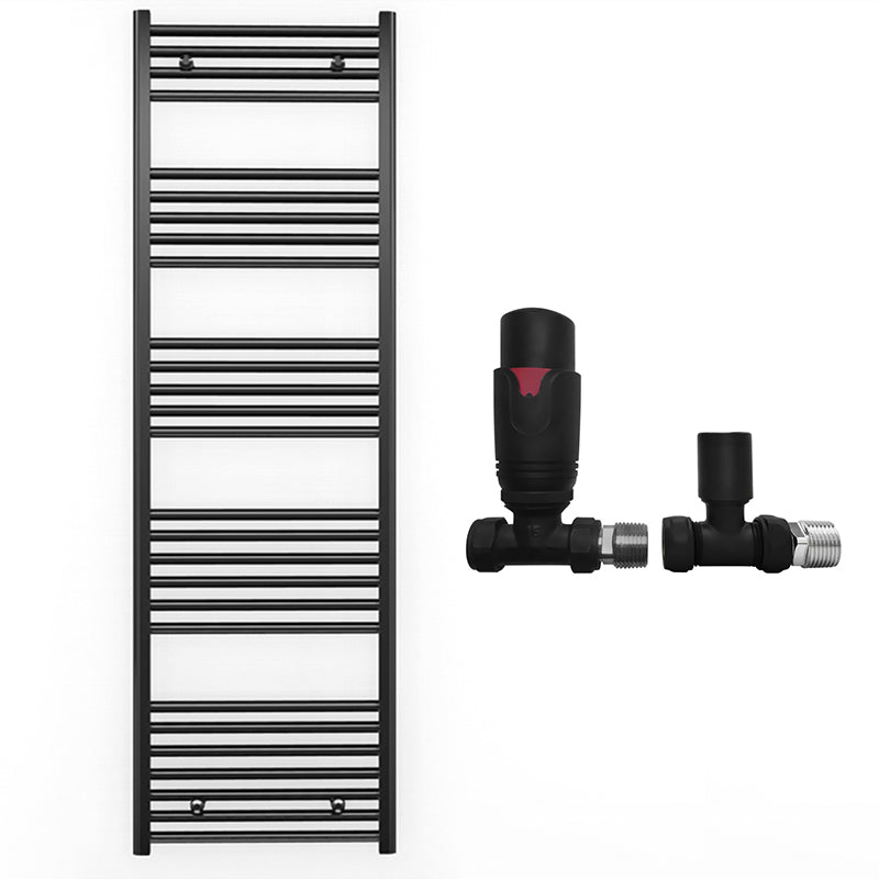 500mm Wide - Heated Towel Rail Radiator - Matt Black - Straight