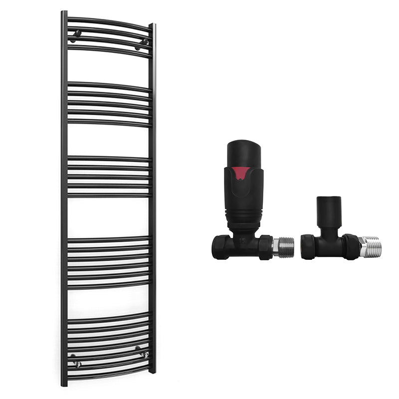 450mm x 1600mm Curved  Matt Black Heated Towel Rail Radiator