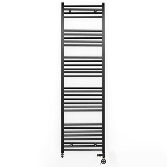 Dual Fuel 550mm x 1700mm Straight Matt Matt Black Heated Towel Rail - (incl. Valves + Electric Heating Kit)