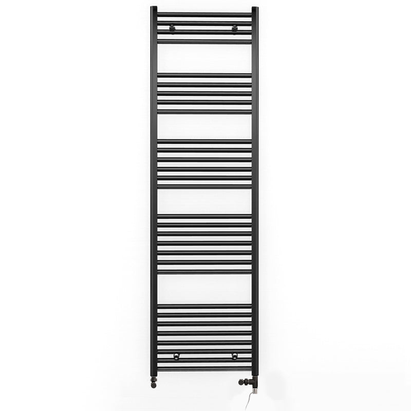 Dual Fuel 500mm x 1700mm Straight Matt Matt Black Heated Towel Rail - (incl. Valves + Electric Heating Kit)