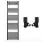 500mm Wide - Heated Towel Rail Radiator - Matt Black - Straight