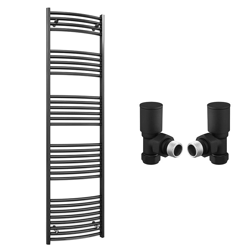 400mm x 1700mm Curved  Matt Black Heated Towel Rail Radiator