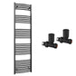 400mm x 1700mm Curved  Matt Black Heated Towel Rail Radiator