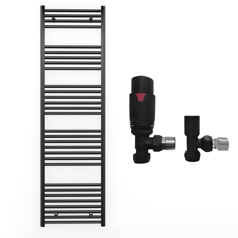 500mm x 1700mm Straight Matt Black Heated Towel Rail Radiator