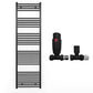 550mm Wide - Heated Towel Rail Radiator - Matt Black - Straight