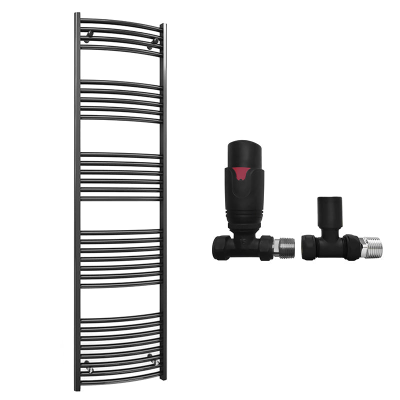 400mm x 1700mm Curved  Matt Black Heated Towel Rail Radiator