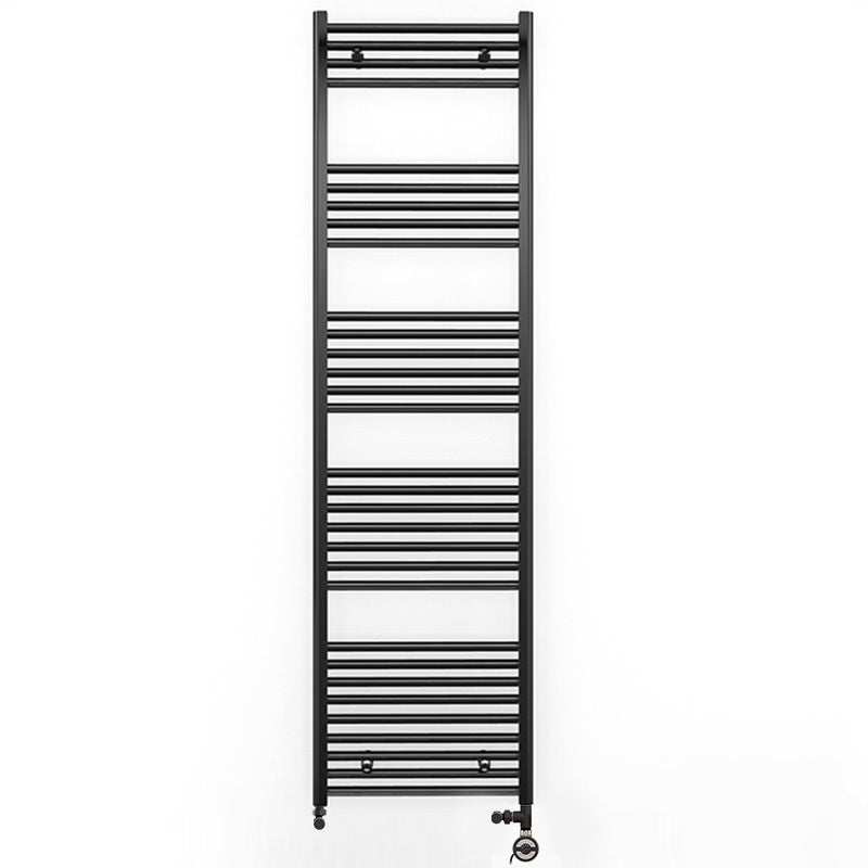 Dual Fuel 500mm x 1800mm Straight Matt Matt Black Heated Towel Rail - (incl. Valves + Electric Heating Kit)