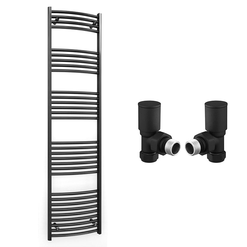 400mm x 1800mm Curved  Matt Black Heated Towel Rail Radiator