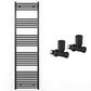 600mm Wide - Heated Towel Rail Radiator - Matt Black - Straight