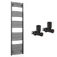 450mm x 1800mm Curved  Matt Black Heated Towel Rail Radiator 