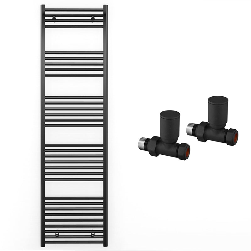 500mm Wide - Heated Towel Rail Radiator - Matt Black - Straight