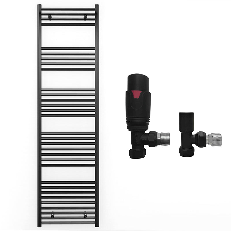 500mm Wide - Heated Towel Rail Radiator - Matt Black - Straight