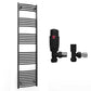 450mm x 1800mm Curved  Matt Black Heated Towel Rail Radiator 