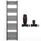 500mm Wide - Heated Towel Rail Radiator - Matt Black - Straight